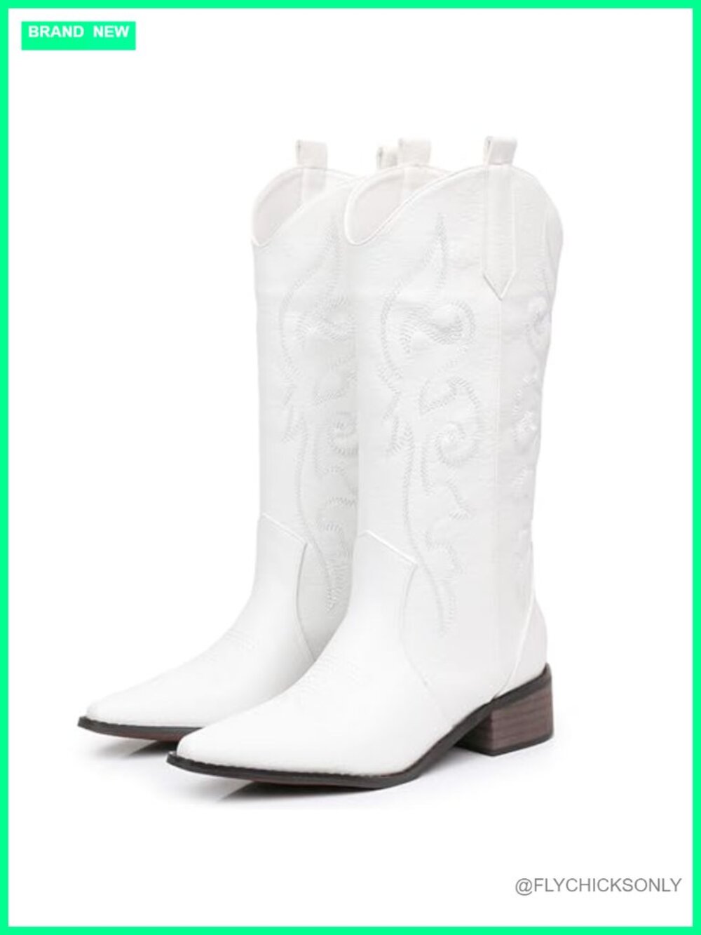 Women's Pointed Toe Chunky Heel Western Cowboy Boots Embroidered Side Zip
